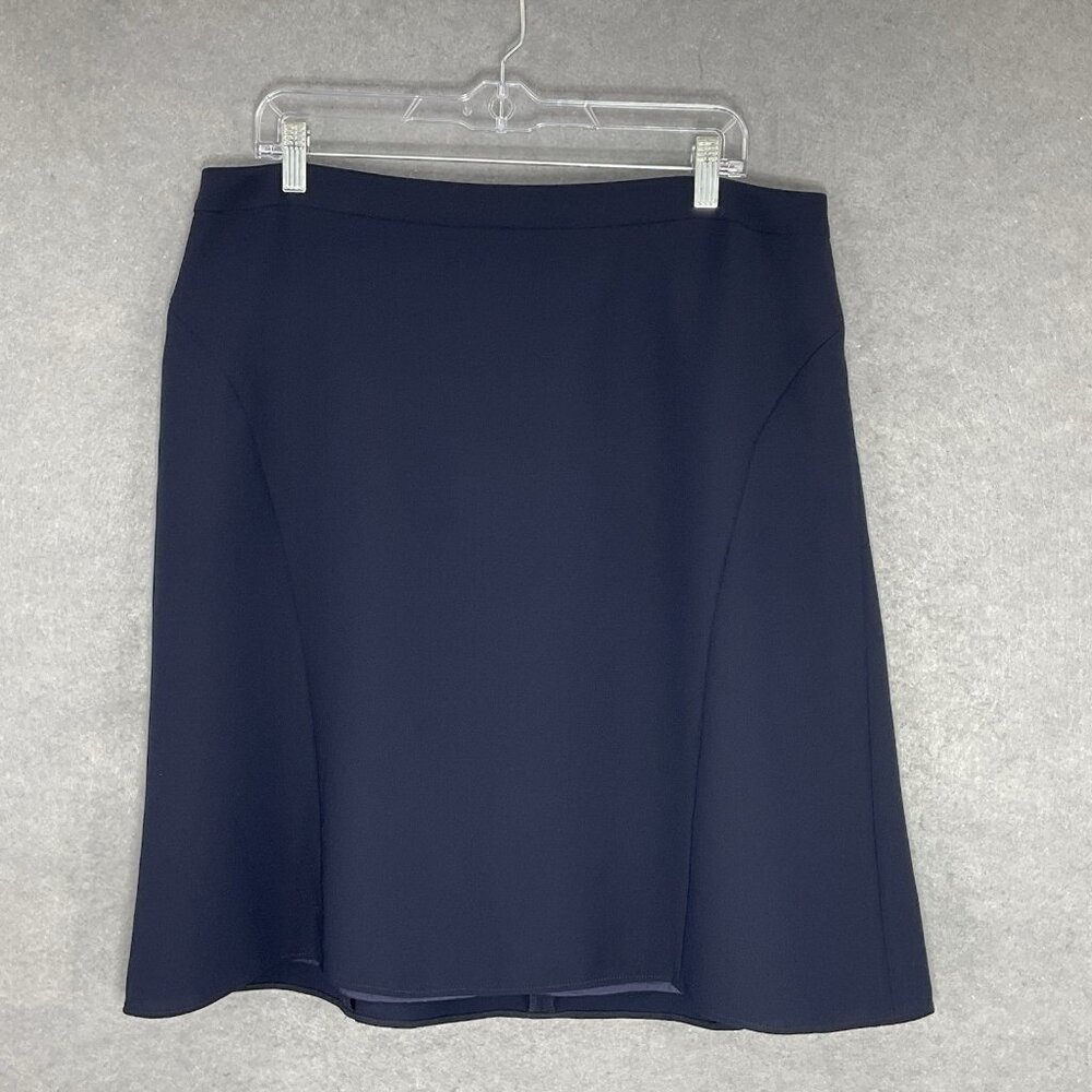 Talbots Skirt Womens Petite 16 Navy Blue Lined A-Line Zip Career Office Church